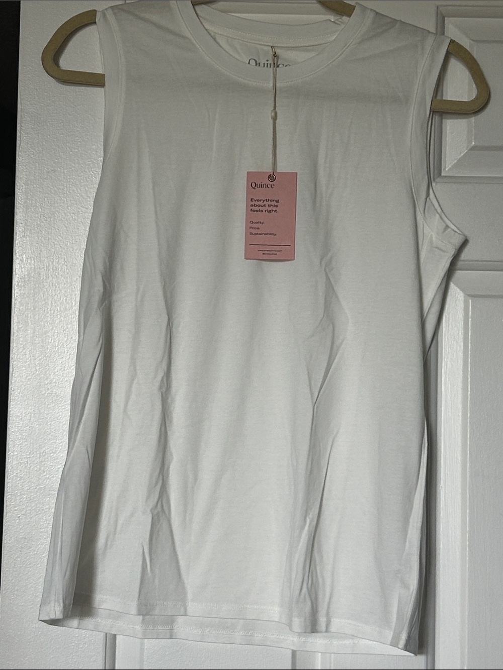Quince White Crewneck Sleeveless Cotton Top with Pink Tag
